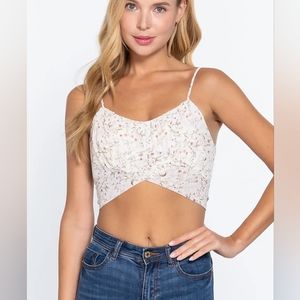 Kerrick FITTED WAIST TIE PRINT WOVEN CROP TOP